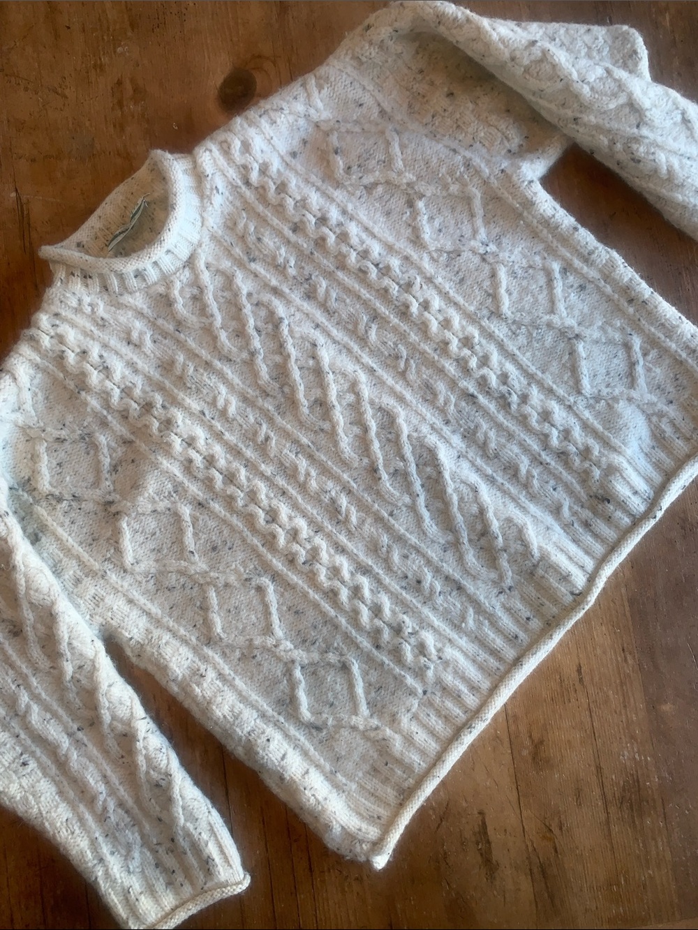 Aran Crafts Cream Speckled Cable Knit Crewneck Sweater - Picture 3 of 16